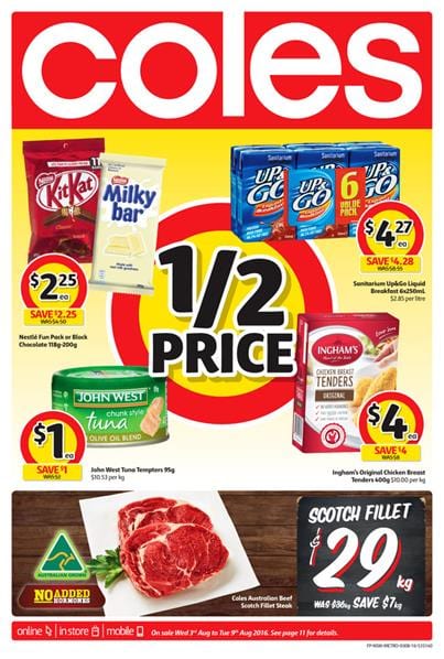 Coles Catalogue Half Prices, Every Day Prices 3 Aug - 9 Aug - Catalogue AU